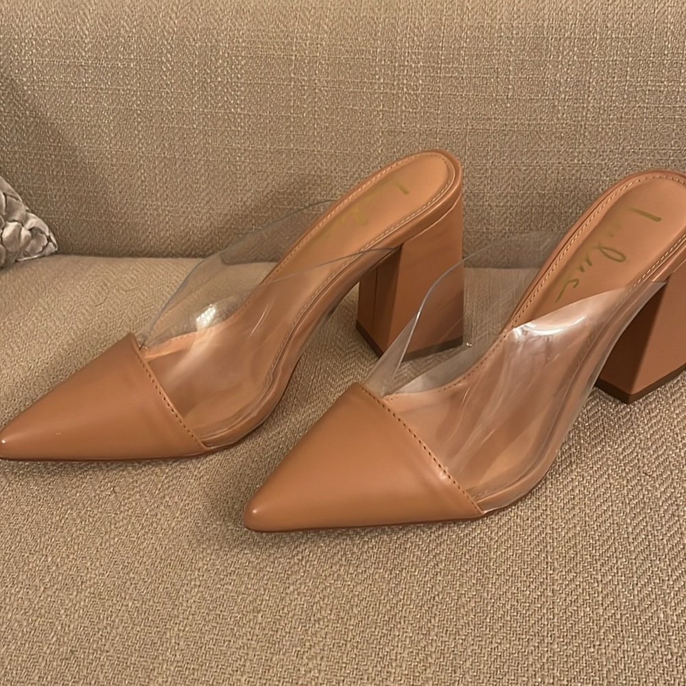 Tan mules with clear top